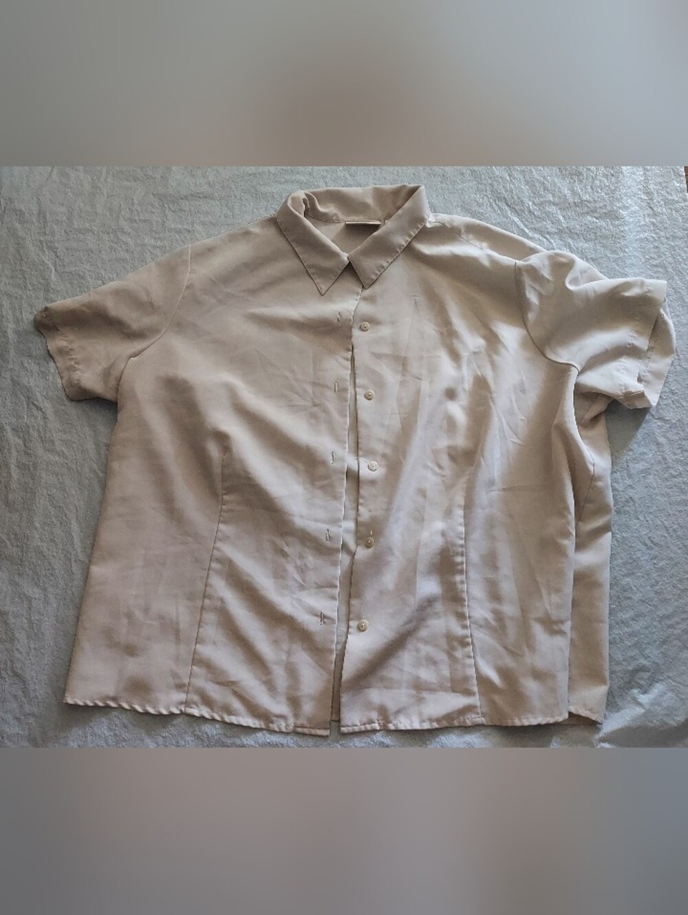 Kathie Lee Collection Short-Sleeve Button-Down Shirt in Light Beige